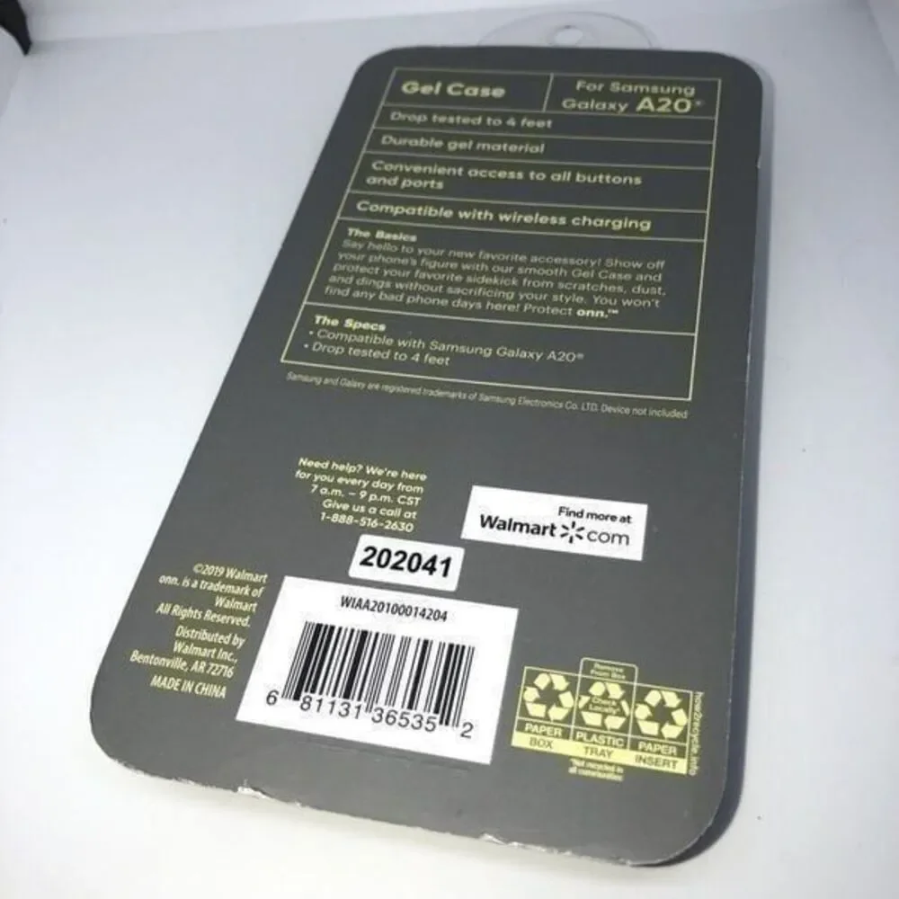 Onn Gel Case For Samsung Galaxy A20, Durable Gel Material, Brand New